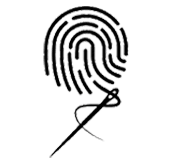 Icona di un'impronta digitale con ago e filo