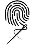 Icona di un'impronta digitale che  diventa un filo con un'ago infilato