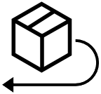 Icona di un pacchetto da spedire con una freccia per la restituzione